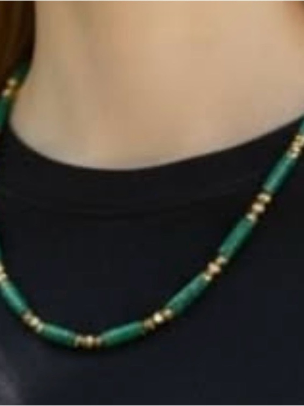 Green Bead Necklace with Gold Accent Stainless Steel #40